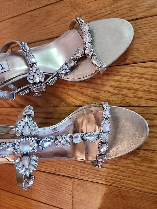 Badgley Mischka Women's Metallic Gold Gem-Embellished Strappy Wedge Sandals - Picture 5 of 10